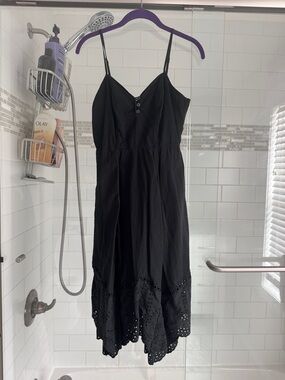 Black Spaghetti Strap Eyelet Hem Dress